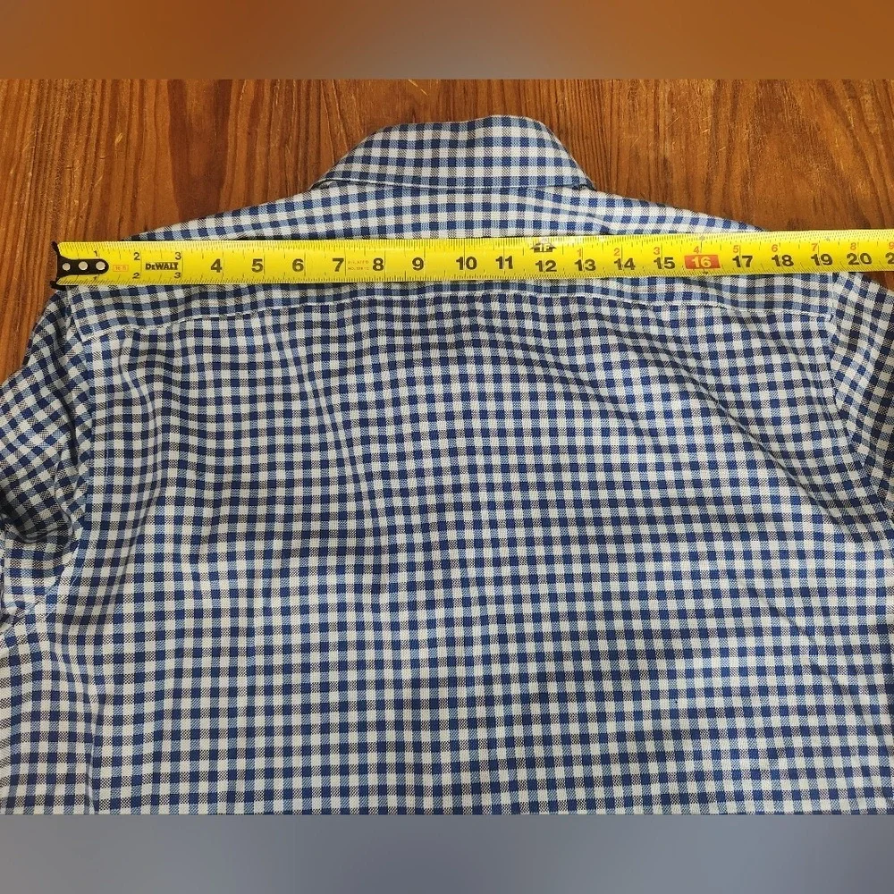 Banana Republic Mens Large Blue Check Button Down Non Iron Slim Fit Shirt Cotton